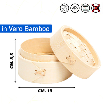 Vaporiera in Bambù Naturale 3 Misure Ø10/13/15 cm per Sushi, Ravioli, Verdure