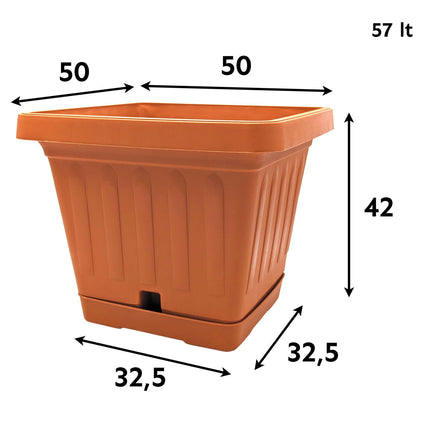 Bama Vaso Quadrato Con Sottovaso In Terracotta, Resistente A Sbali Di Temperatura, Urti E Raggi Solari