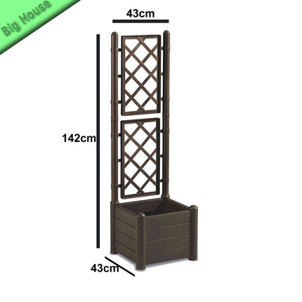 Vaso Quadrato con Spalliera per Piante Rampicanti Fioriera Italia 43x43x142h cm