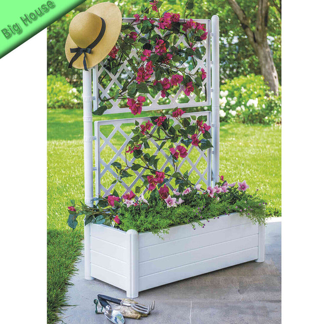Stefanplast Fioriera Italia Rettangolare Con Spalliera – 100X43X142H Cm – Resistente E Decorativa Per Esterni Bianco Stefanplast