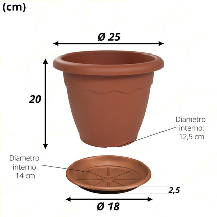 Sicignano Vaso Vulcano Con Sottovaso E Terriccio, Plastica Terracotta