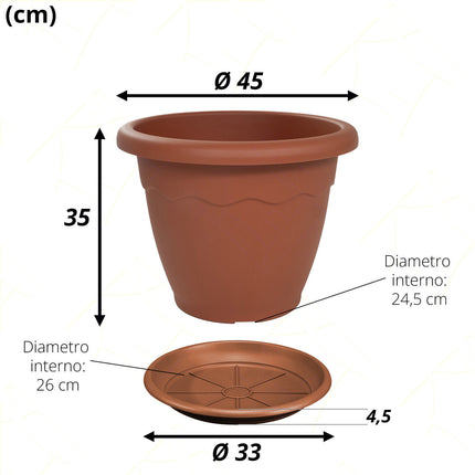 Sicignano Vaso Vulcano Con Sottovaso E Terriccio, Plastica Terracotta