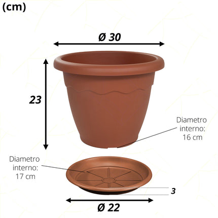 Sicignano Vaso Vulcano Con Sottovaso E Terriccio, Plastica Terracotta