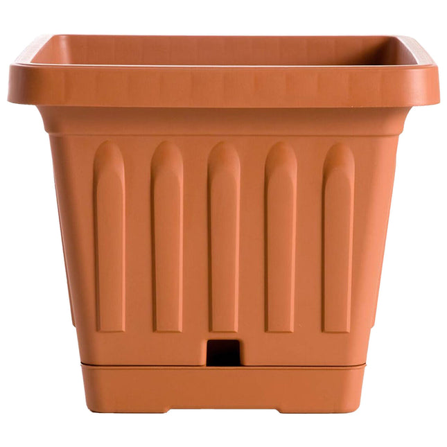 Bama Vaso Quadrato Con Sottovaso In Terracotta, Resistente A Sbali Di Temperatura, Urti E Raggi Solari