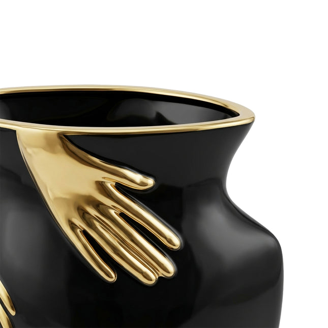 Vaso Scultoreo Mani – Un Manifesto Surrealista in Nero e Oro Satinato Casalinghi Sicignano