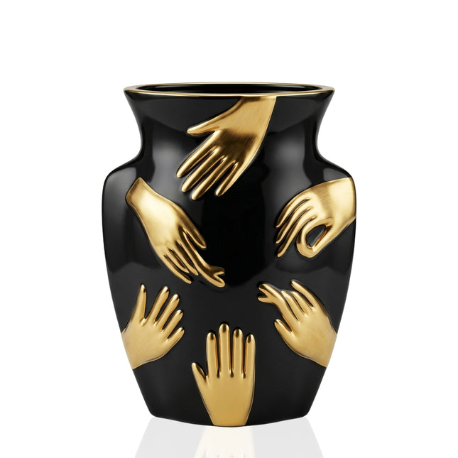 Vaso Scultoreo Mani – Un Manifesto Surrealista in Nero e Oro Satinato Casalinghi Sicignano
