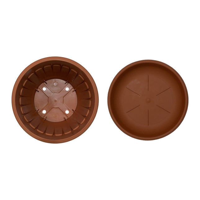 Bama Vaso Terra Tondo Con Sottovaso E Terriccio Plastica Terracotta Bama