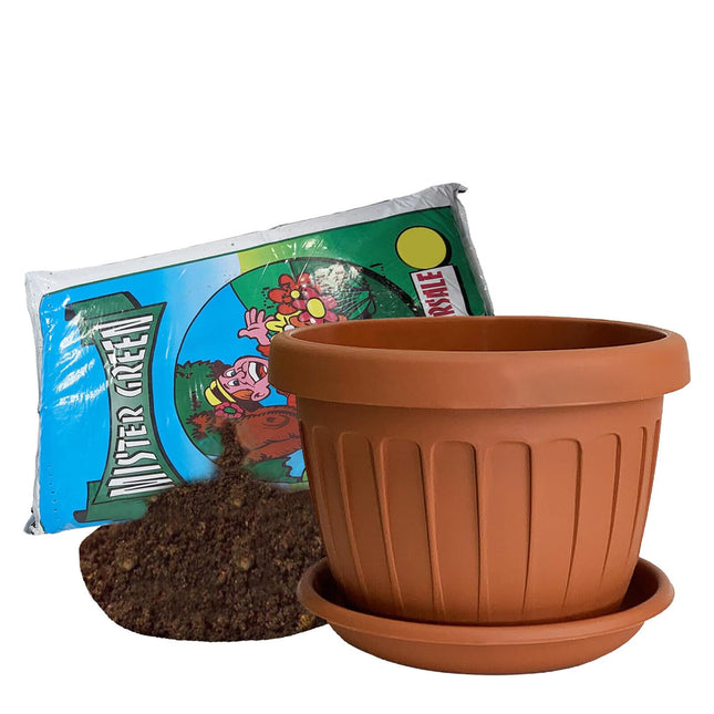 Bama Vaso Terra Tondo Con Sottovaso E Terriccio Plastica Terracotta