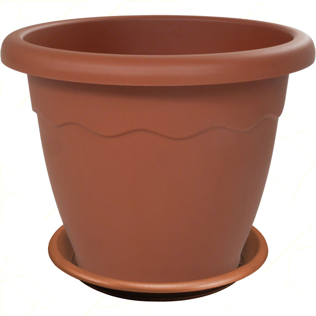 Sicignano Vaso Vulcano Con Sottovaso E Terriccio, Plastica Terracotta