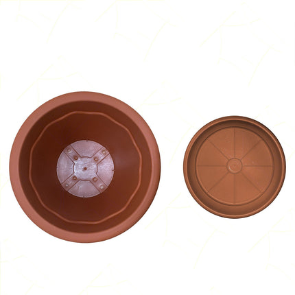Sicignano Vaso Vulcano Con Sottovaso E Terriccio, Plastica Terracotta