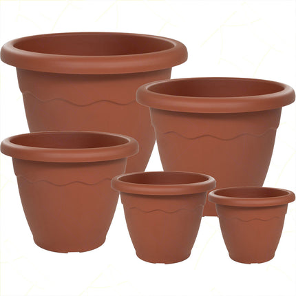 Sicignano Vaso Vulcano Con Sottovaso E Terriccio, Plastica Terracotta