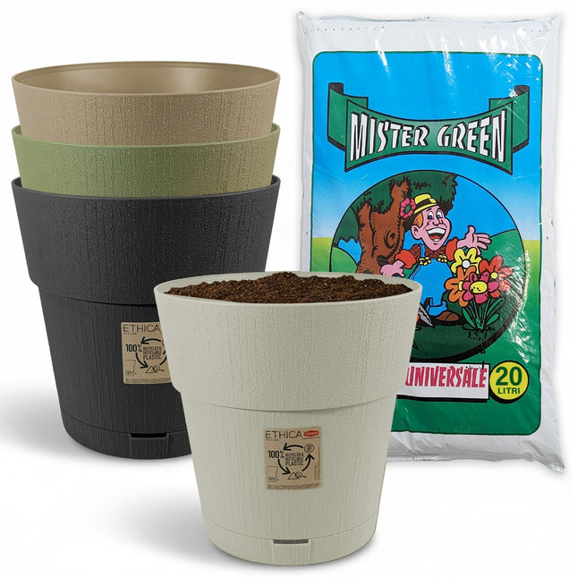 Stefanplast Vaso da Giardino Ethica Plastica Riciclata con Riserva D’acqua e Terriccio Stefanplast