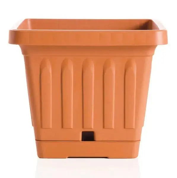 Bama Vaso Quadrato Con Sottovaso In Terracotta, Resistente A Sbali Di Temperatura, Urti E Raggi Solari