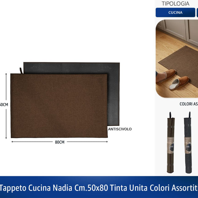 Tappeto Cucina Nadia, Tinta Unita Colori Assortiti, Fronte Poliestere Retro Gomma, Diverse Misure 50x80 cm World Plastic