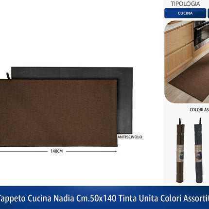 Tappeto Cucina Nadia, Tinta Unita Colori Assortiti, Fronte Poliestere Retro Gomma, Diverse Misure 50x140 cm World Plastic