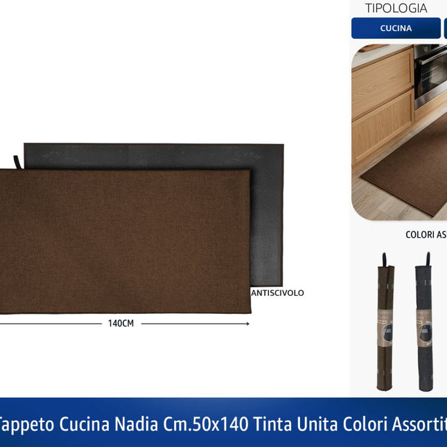 Tappeto Cucina Nadia, Tinta Unita Colori Assortiti, Fronte Poliestere Retro Gomma, Diverse Misure 50x140 cm World Plastic