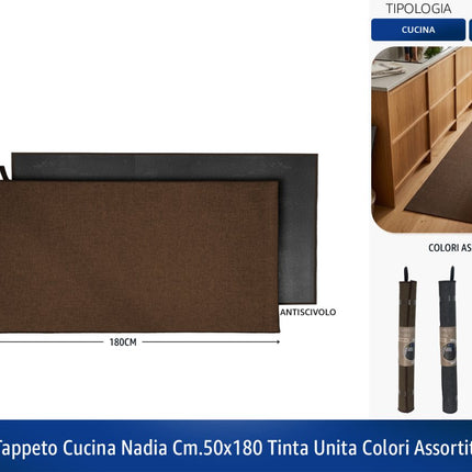 Tappeto Cucina Nadia, Tinta Unita Colori Assortiti, Fronte Poliestere Retro Gomma, Diverse Misure 50x180 cm World Plastic