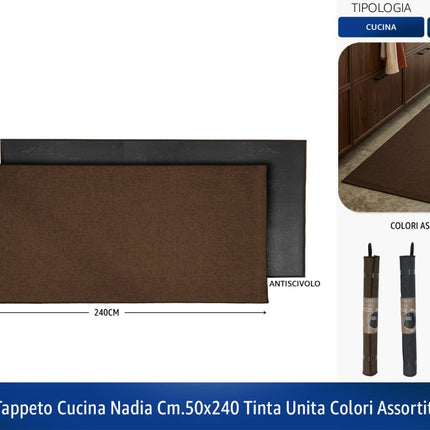 Tappeto Cucina Nadia, Tinta Unita Colori Assortiti, Fronte Poliestere Retro Gomma, Diverse Misure 50x240 cm World Plastic