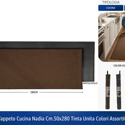 Tappeto Cucina Nadia, Tinta Unita Colori Assortiti, Fronte Poliestere Retro Gomma, Diverse Misure 50x280 cm World Plastic