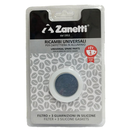 Zanetti Ricambio 3 Guarnizioni Silicone e Filtro per Caffettiera Moka Tazze Diverse