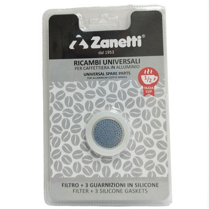 Zanetti Ricambio 3 Guarnizioni Silicone e Filtro per Caffettiera Moka Tazze Diverse