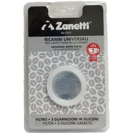 Zanetti Ricambio 3 Guarnizioni Silicone e Filtro per Caffettiera Moka Tazze Diverse