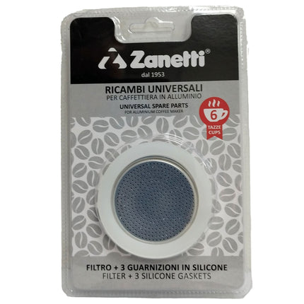 Zanetti Ricambio 3 Guarnizioni Silicone e Filtro per Caffettiera Moka Tazze Diverse