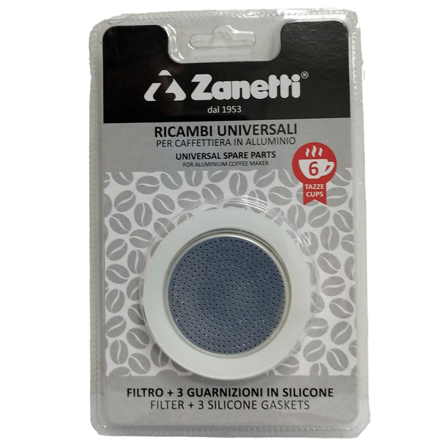 Zanetti Ricambio 3 Guarnizioni Silicone e Filtro per Caffettiera Moka Tazze Diverse