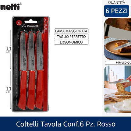 Coltelli Tavola Conf.6 Pz. Rosso Zanetti