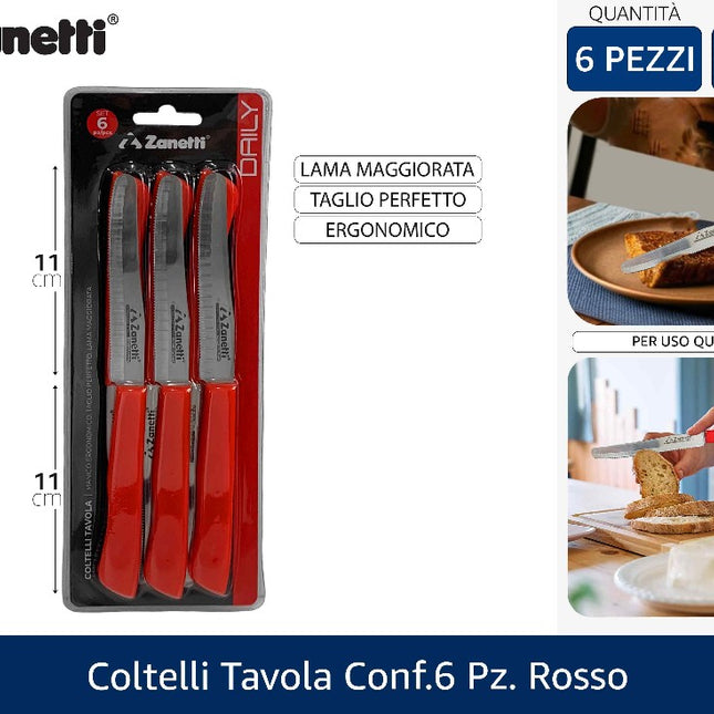 Coltelli Tavola Conf.6 Pz. Rosso Zanetti