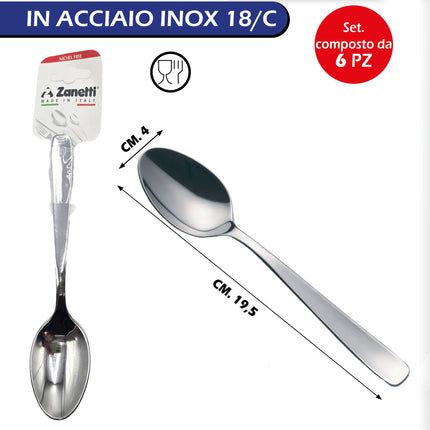 Set Posate Monica Conf. 6 Pz. Forchettina Dolce, Forchetta Tavola, Cucchiaio, Cucchiaino Caffè, Bibita, Coltello Tavola