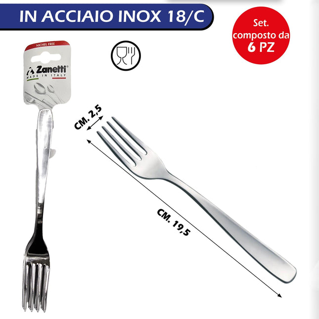 Zanetti Set Posate Monica Conf. 6 Pz. Forchettina Dolce, Forchetta Tavola, Cucchiaio, Cucchiaino Caffè, Bibita, Coltello Tavola Forchetta Tavola Zanetti