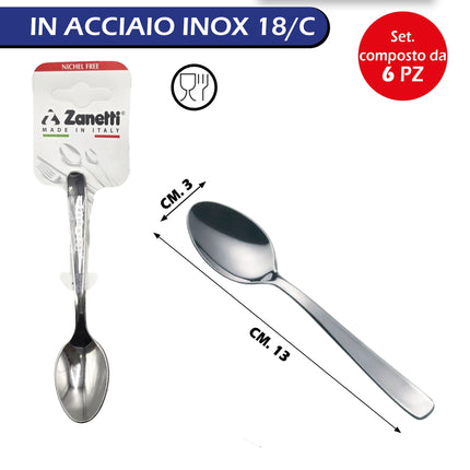 Set Posate Monica Conf. 6 Pz. Forchettina Dolce, Forchetta Tavola, Cucchiaio, Cucchiaino Caffè, Bibita, Coltello Tavola