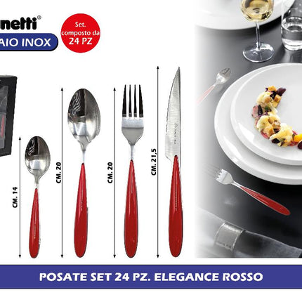 Set Posate 24 Pezzi Elegance Rosso/Verde – In Acciaio Inox, Lavabili in Lavastoviglie, Design Moderno per Tavola Elegante