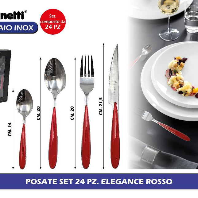 Set Posate 24 Pezzi Elegance Rosso/Verde – In Acciaio Inox, Lavabili in Lavastoviglie, Design Moderno per Tavola Elegante