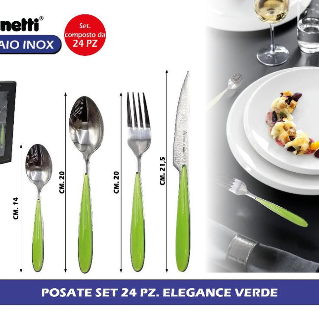 Set Posate 24 Pezzi Elegance Rosso/Verde – In Acciaio Inox, Lavabili in Lavastoviglie, Design Moderno per Tavola Elegante