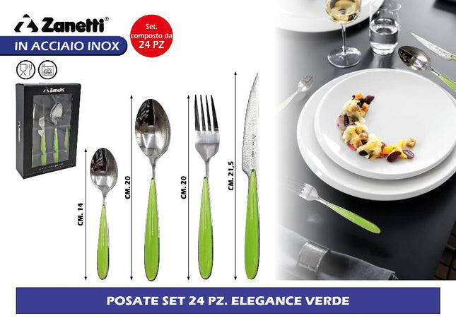 Set Posate 24 Pezzi Elegance Rosso/Verde – In Acciaio Inox, Lavabili in Lavastoviglie, Design Moderno per Tavola Elegante Zanetti