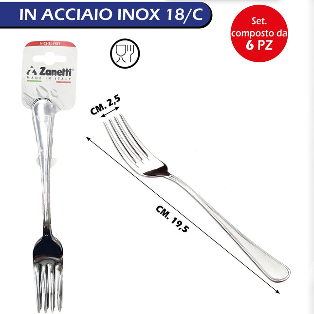 Zanetti Posate Leonardo Conf. 6 Pz. 18/c Forchetta, Forchettina, Cucchiaio, Cucchiaino, Coltello Forchetta Tavola Zanetti