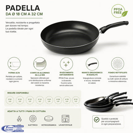 Padella Alta Saltapasta Zanetti Jumbo Made in Italy | Alluminio Leggero Antiaderente Greblon PFOA Free | Bordo Extra Anti-Schizzo 6,5 cm per Fornelli Gas e Vetroceramica | Selettore Misure Ø 18-32 cm Zanetti