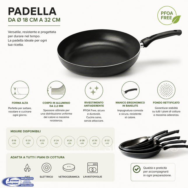 Padella Alta Saltapasta Zanetti Jumbo Made in Italy | Alluminio Leggero Antiaderente Greblon PFOA Free | Bordo Extra Anti-Schizzo 6,5 cm per Fornelli Gas e Vetroceramica | Selettore Misure Ø 18-32 cm Zanetti