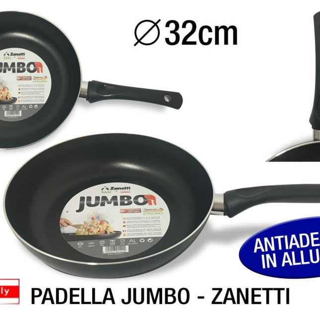 Padella Zanetti Jumbo in Alluminio Ø18-32 cm – Manico Bakelite, Compatibile Gas/Elettrico/Vetroceramica, Lavabile in Lavastoviglie, Made in Italy