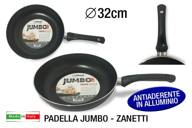 Padella Zanetti Jumbo in Alluminio Ø18-32 cm – Manico Bakelite, Compatibile Gas/Elettrico/Vetroceramica, Lavabile in Lavastoviglie, Made in Italy Zanetti