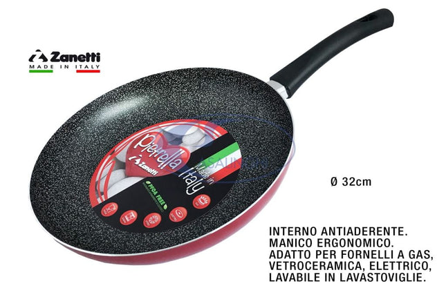 Padella La Rossa in Alluminio Ø18-32 cm – Manico Bakelite, Made in Italy, Compatibile Gas, Elettrico, Vetroceramica, Lavabile in Lavastoviglie 32 cm Zanetti