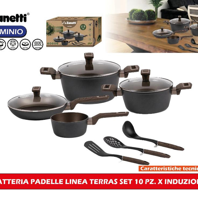 BATTERIA PADELLE LINEA TERRAS SET 10 PZ. X INDUZIONE