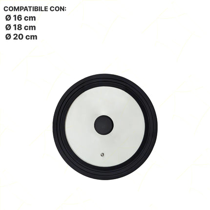 Coperchio Universale in Vetro Temperato con Bordo e Pomello in Silicone Adatto a Varie Misure