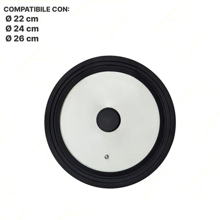 Coperchio Universale in Vetro Temperato con Bordo e Pomello in Silicone Adatto a Varie Misure