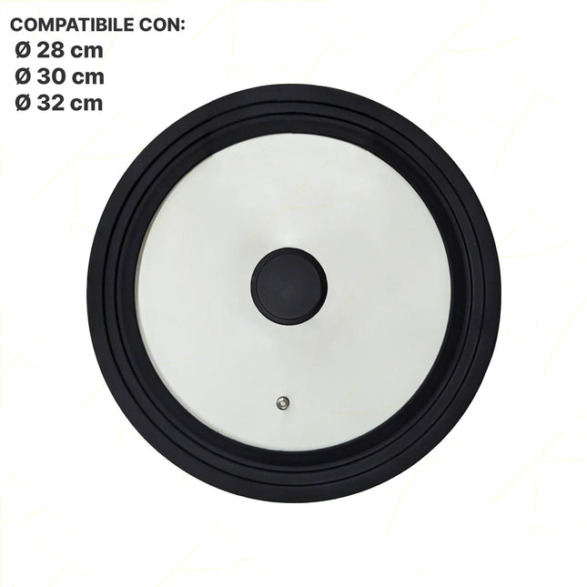 Coperchio Universale in Vetro Temperato con Bordo e Pomello in Silicone Adatto a Varie Misure