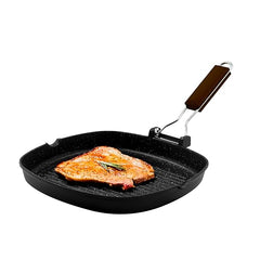 Zanetti, Bistecchiera 28 x 28 cm, Piastra grill in Alluminio Pressofuso ad Alto Spessore, Piastra Grill adatta ai Piani ad Induzione, Manico Pieghevole Zanetti