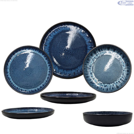 ARCA Servizio Piatti in Ceramica Reattiva, Set 18 Pezzi o Singoli, Piatti Colorati Moderni da Portata, Fondo e Dessert, Lavabili in Lavastoviglie Blu Allure Arca