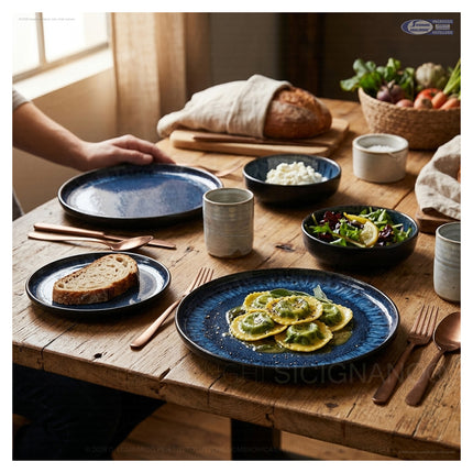 ARCA Servizio Piatti in Ceramica Reattiva, Set 18 Pezzi o Singoli, Piatti Colorati Moderni da Portata, Fondo e Dessert, Lavabili in Lavastoviglie Arca